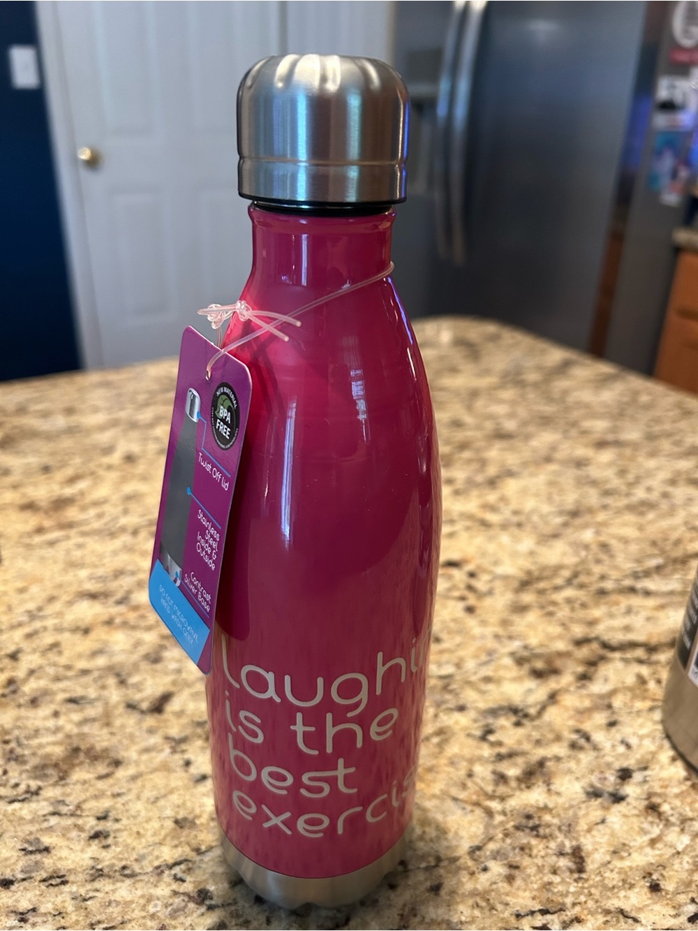 Pink Stainless Steel Insulated Water Bottle - Laughing is the Best Exercise